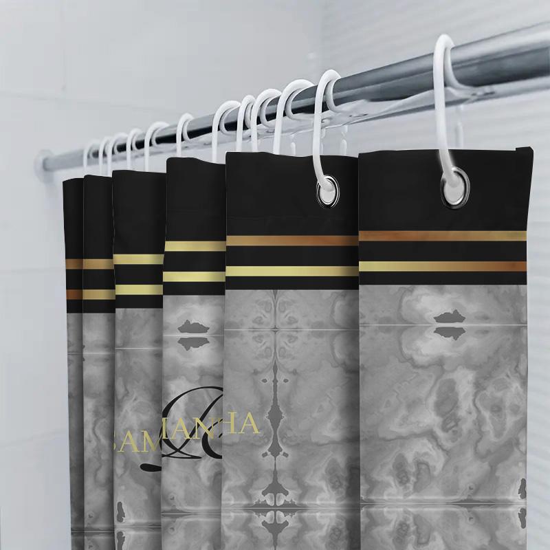 Black Gold Gray Shower Curtain Custom Name Monogrammed Bathroom Decor Custom Size