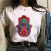 Hamasa Hand der Fatima Print Damen T-Shirts Lucky Hamsa Hand Harajuku Unisex T-Shirts Sommer Kurzarm Schwarzes Top Tees Weiblich