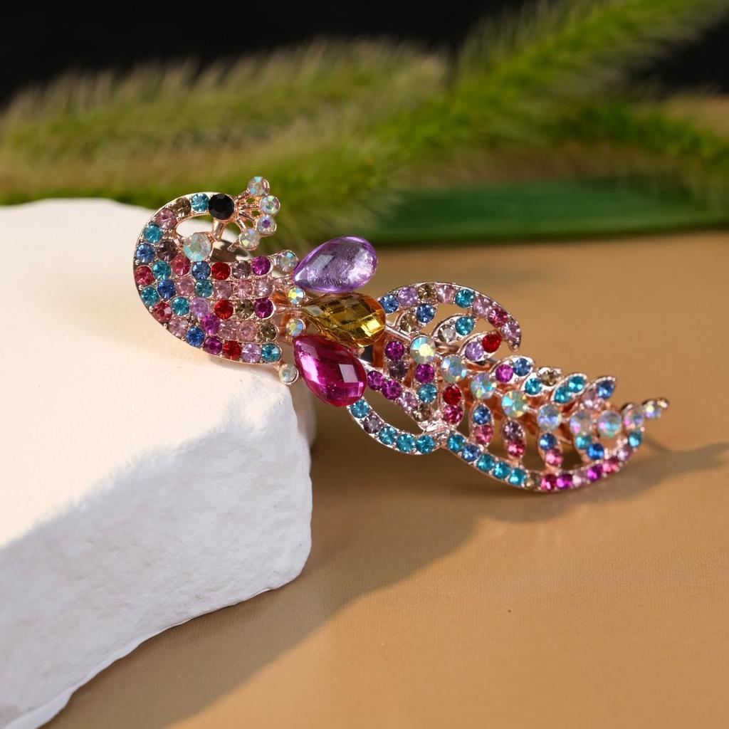 Korean Crystal Peacock Hairpin – Stylish Spring Clip & Hair Accessory