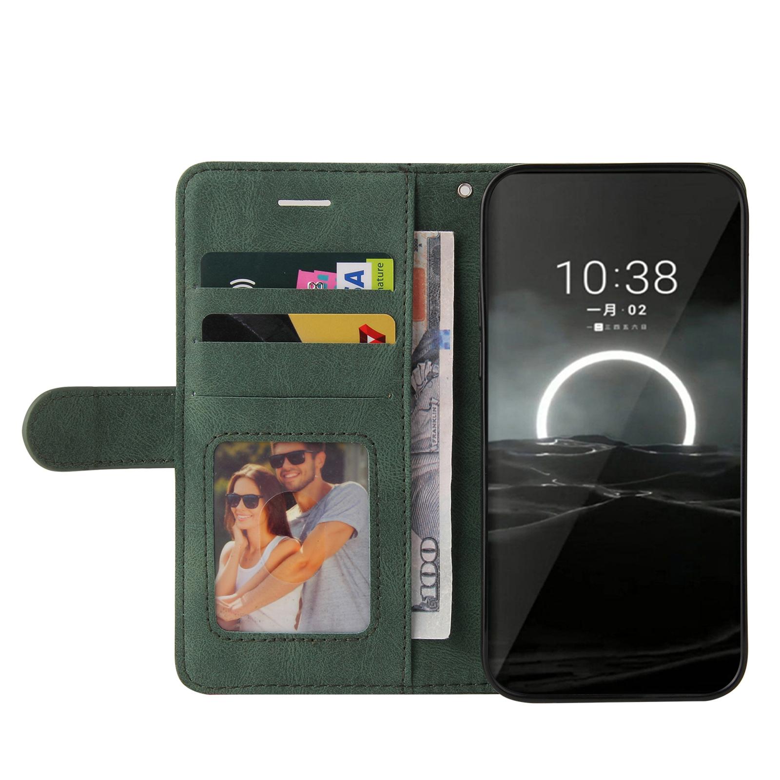 

For Huawei Pura 70 Leather Case Wallet Stand Color Splicing Phone Cover Green