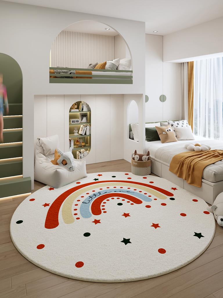 Cartoon Style Carpets for Living Room Thicken Anti-slip Children Rug Cute Round Bedroom Decor Plush Carpet Fluffy Soft Study Mat