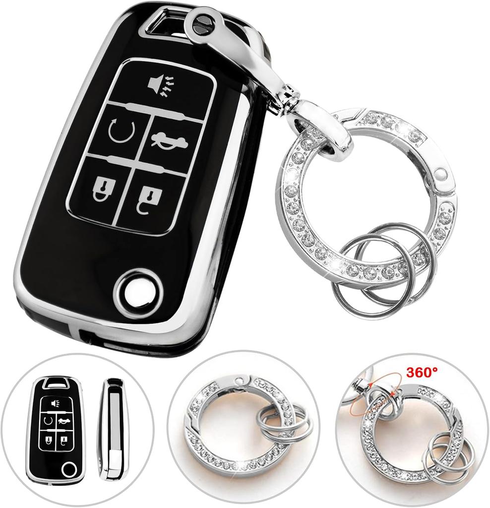For Chevy Key Fob Cover with Keychain,Premium TPU Full Protection Key Case Shell for Equinox Camaro Cruze Malibu Impala Spark Sonic GMC