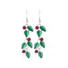 Christmas Red Rhinestone Green Enamel Christmas Long Leaf Drop Earrings Xmas Leaves Tassel Earring For Women Men Holiday Jewelry