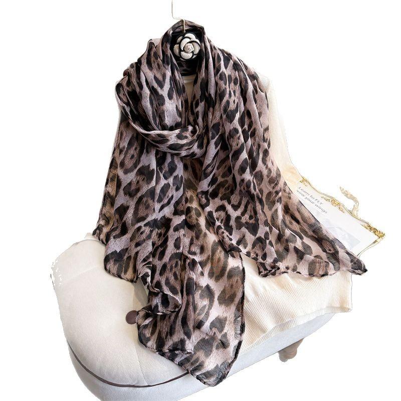 Summer Sunscreen Travel Shawl Fashion Versatile Leopard Pattern Thin Style Photography Elegant Temperament Female Trendy Cotton Hemp Scarf Bali Yarn
