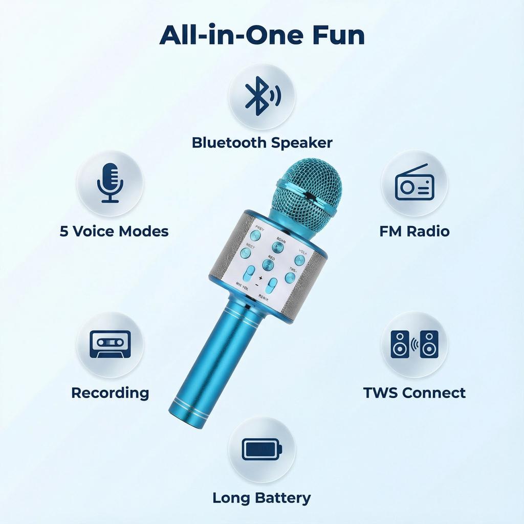 Handheld Karaoke Mic Speaker All-in-One Bluetooth 5.0 with TWS Connection HIFI Stereo Sound Microphone for Family Gathering