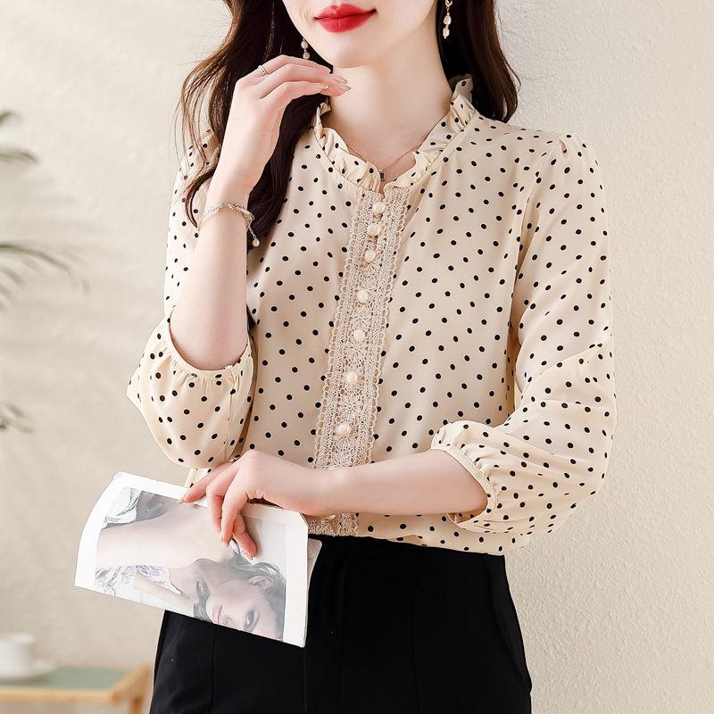 Splicing Lace Chiffon Shirt, Women's Spring Small Shirt, Women's Age Reducing Versatile Top