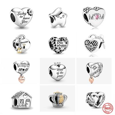 S925 Sidabriniai puikūs karoliukai, tinkantys „Fasion“ originalūs apyrankės karoliai, pakabukas, moteriškos meilės pora, blizgantys mamos papuošalai 