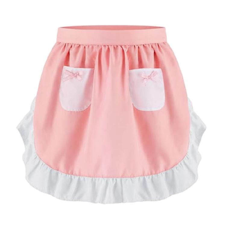 Maid Apron Costume Adjustable Ruffled Maid Apron for Halloween Cosplay Women Kitchen Apron Cooking Apron with 2 Pocket