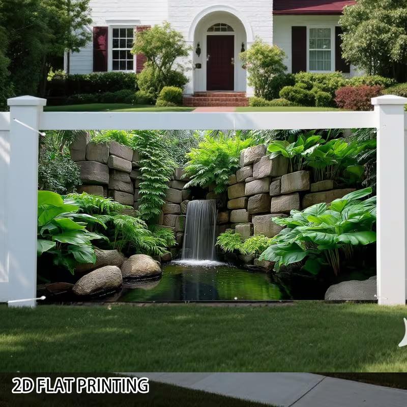 2D Stone Pond Green Plant Waterfall Background Cloth Live Stream Portrait Backdrop