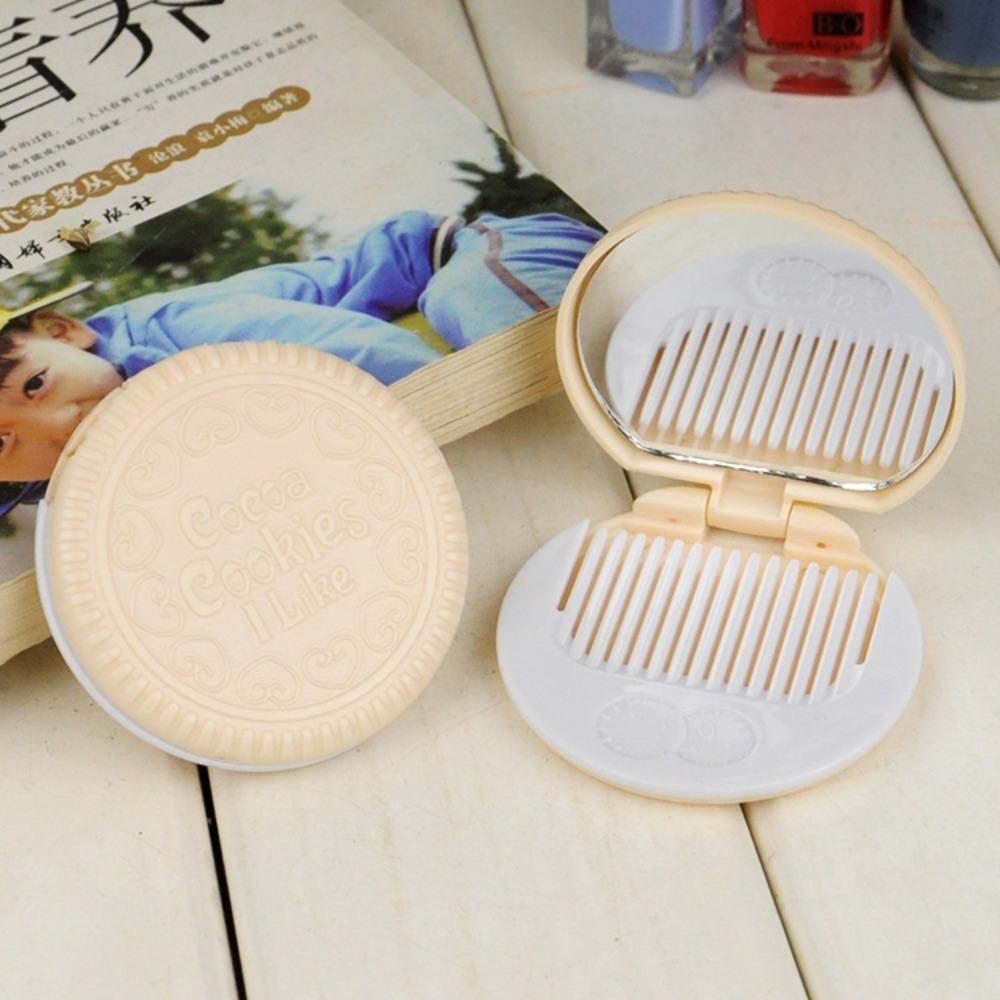 Mini Makeup Mirror with Comb Set Pocket Mirror Chocolate Cookie Shaped  Makeup Tool