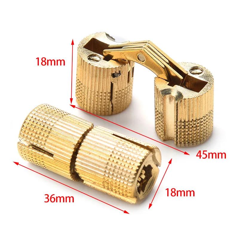 4pcs Coppers Brass Furniture Hinges 8-18mm Cylindrical Hidden Cabinet Concealed Invisible Door Hinges For Hardware Gift Box