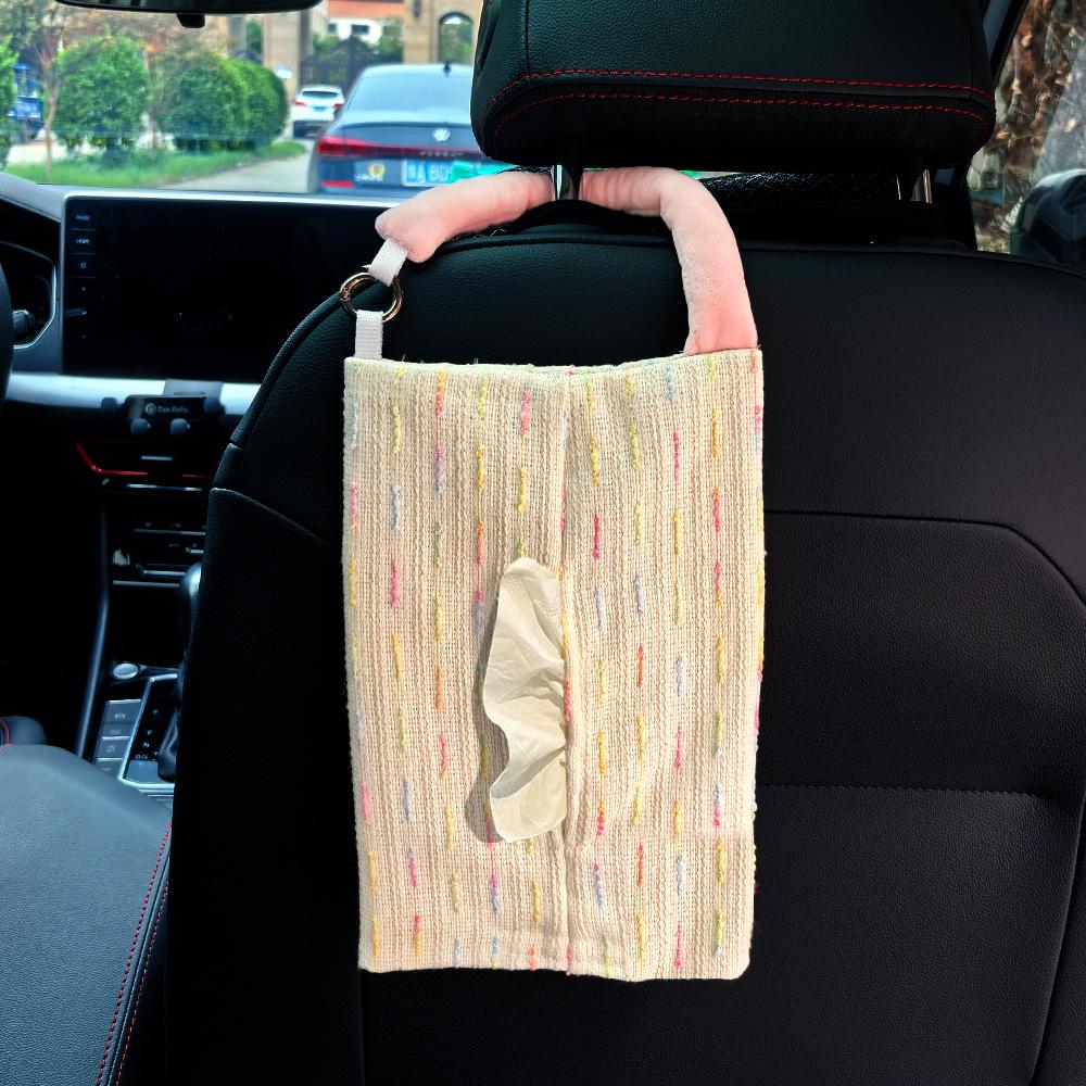 Creative French-Style Fabric Hanging Car Tissue Box, Adjustable Napkin Holder