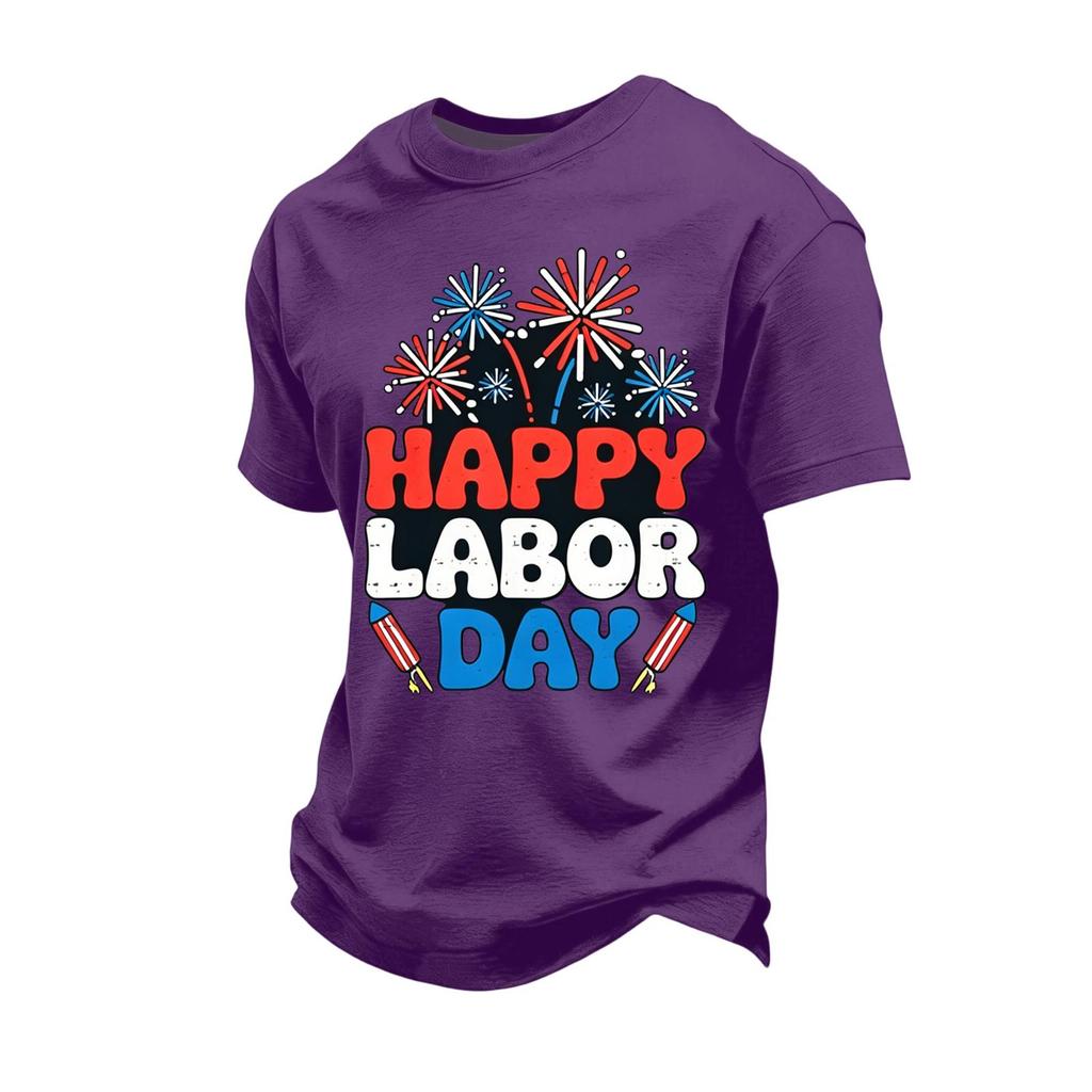 Men's Loose Fit Casual Short Sleeve T Shirt Labor Day Graphic Print Crew Neck Cotton Blend Top for Everyday Wear