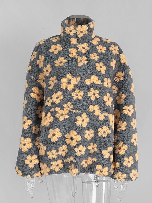 Худи на флисовой подкладке для осенизимы с цветочным узором стильный женский топ M жёлтый 2850₽