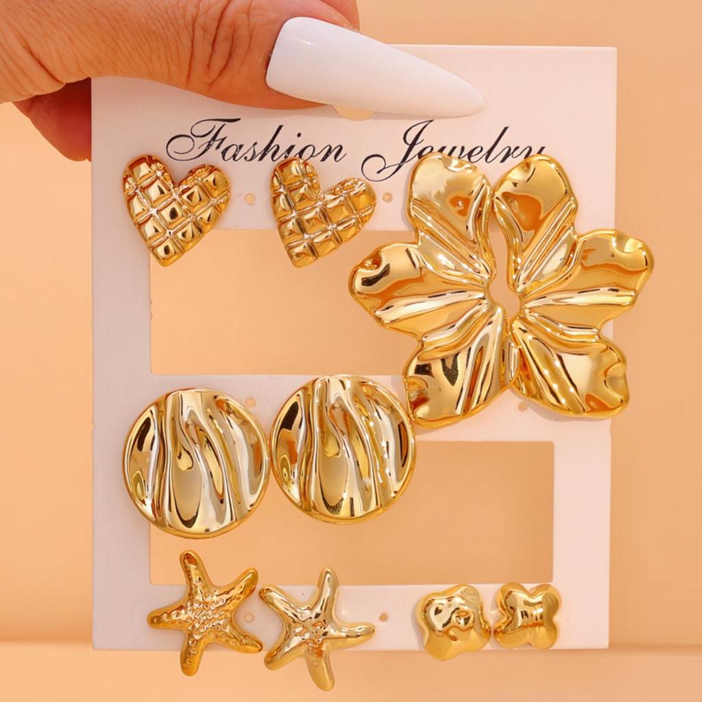 Women's Geometric Gold Teardrop and Twist Earring Set (3-9 Pairs)