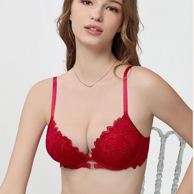 Damen-BH im französischen Stil, bestickter Spitzen-BH, Damen-Sammel-BH, roter BH, sexy Anti-Hänge-BH