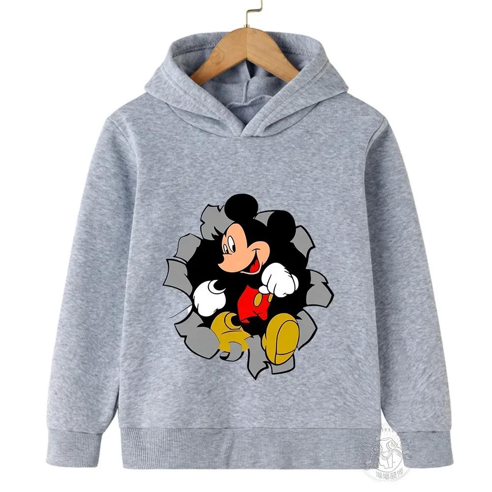 Boys Girls Cartoon Cute Disney Mickey Printed Warm Long Sleeve Top Fall and Winter Casual Fashion Children Hooded Sweatshirt