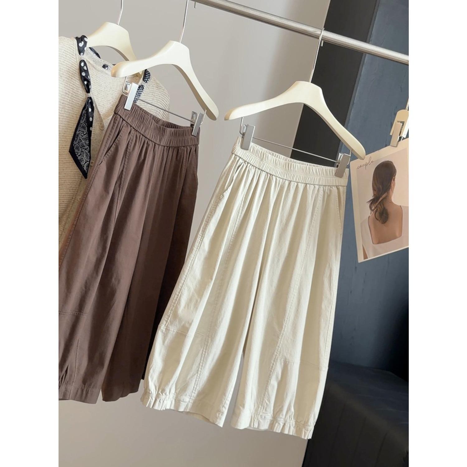 Women s High Waist Wide Leg Cropped Pants Loose Ruffle Casual Summer Trousers M