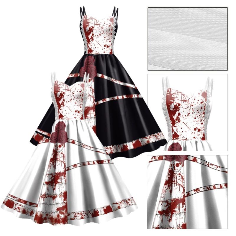 Jialin Halloween Dress For Women Scary Printed Sleeveless Costume Dress Summer)
