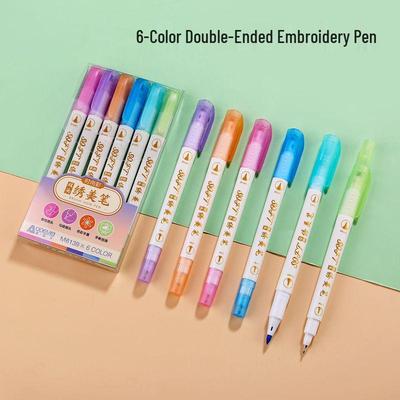 Stylos Marqueurs de Broderie Double Pointe 6 Couleurs pour Étudiants et Agendas