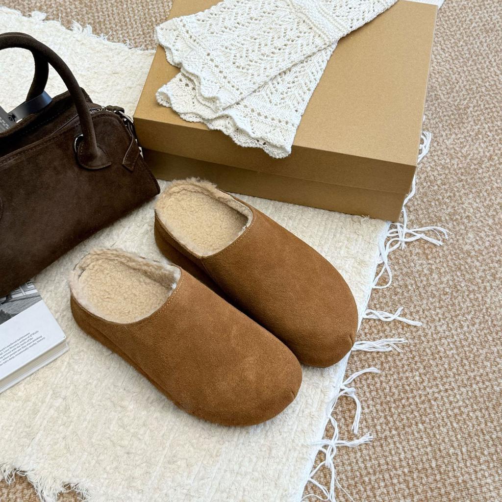 Baotou Half Slippers Women Wear Leather Shoes In Autumn and Winter New Versatile Platform Lazy Shoes
