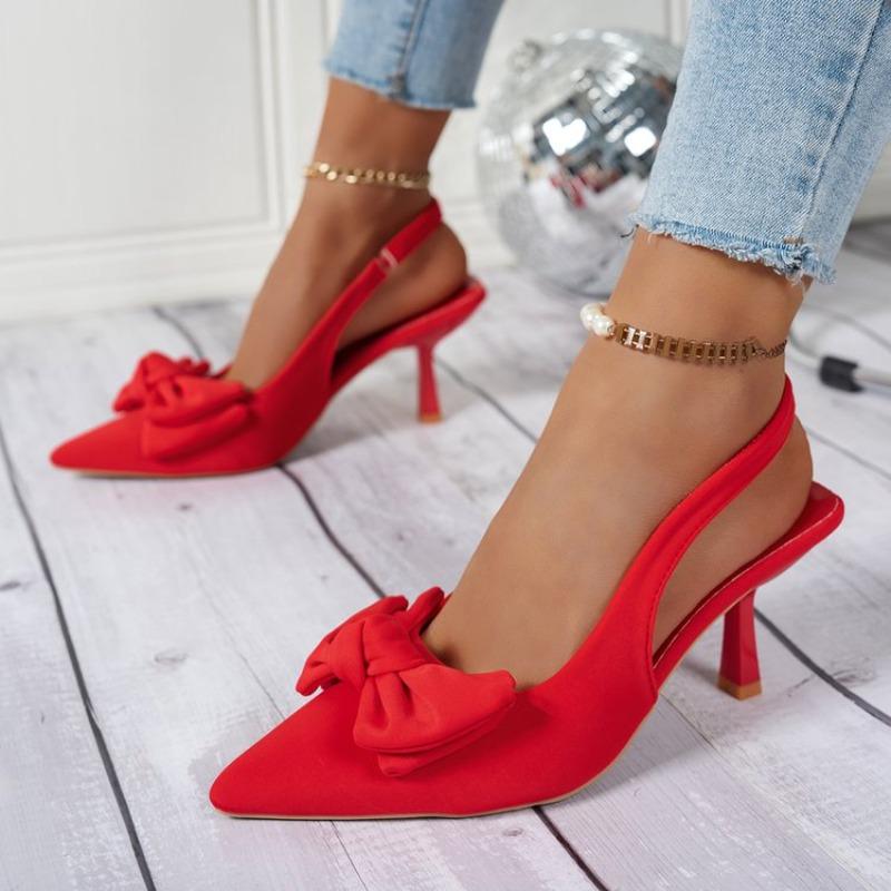 New Women Sandals  Brand High Heels Sandals Sexy Pointed Toe Slip On Bow Casual Shoes Office High Heels Women Shoes