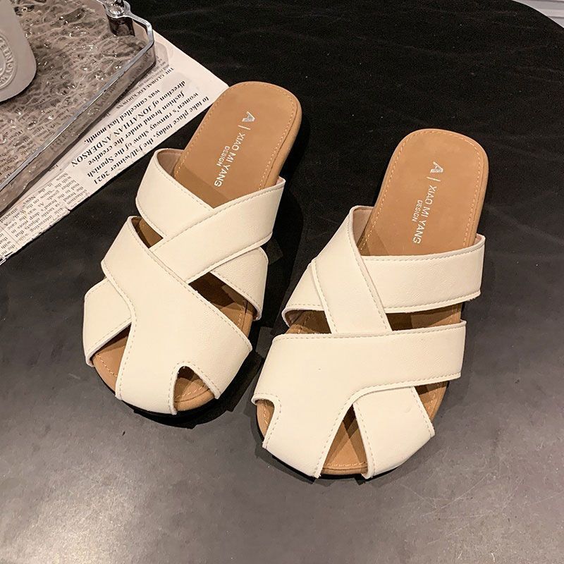 Flat-bottomed bag head cool slippers women's summer wear new hollow hole shoes one foot lazy half slippers