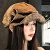 Vintage British Style Pleated Cloud Octagonal Hat Women'S Niche Versatile Beret Big Head Circumference Showing Face Small Newsboy Hat