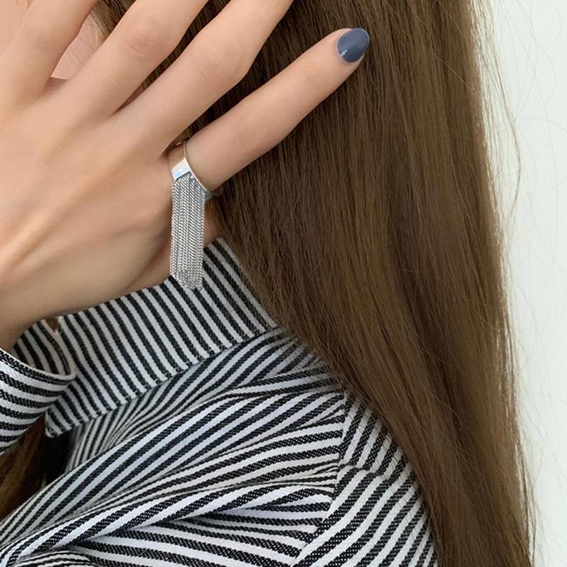Silver Color Simple Geometric Multilayer Tassel Handmade Opens Ring for Women Men Fashion Personalized Party Jewelry