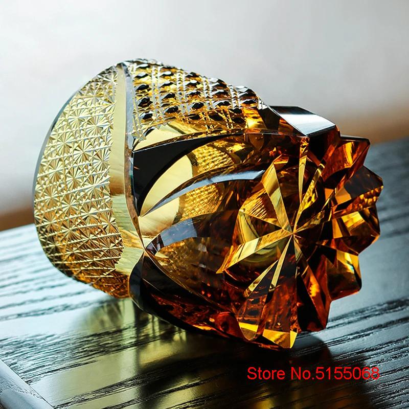 Japansk Svart Kriger Rustning Edo Kiriko Whisky Tumbler Ravkrystaller Whiskykopp High-end Vinglass Håndskåret Cognacglass