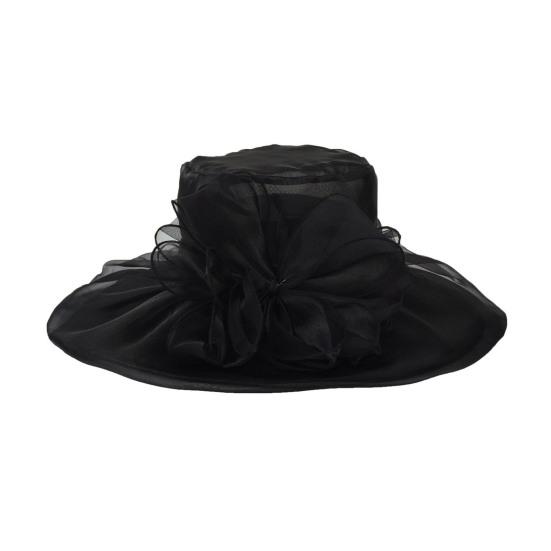 Women Sun Hat Organza Bowknot Decor Wide Brim UV Protection Hat Lightweight Breathable Foldable Tulle Hat Headwear