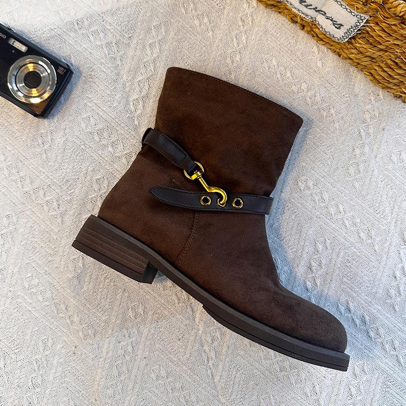 Vintage Maillard Western Cowboy Boots Autumn and Winter New Locomotive Short Boots Women's Casual Versatile Martin Boots Children