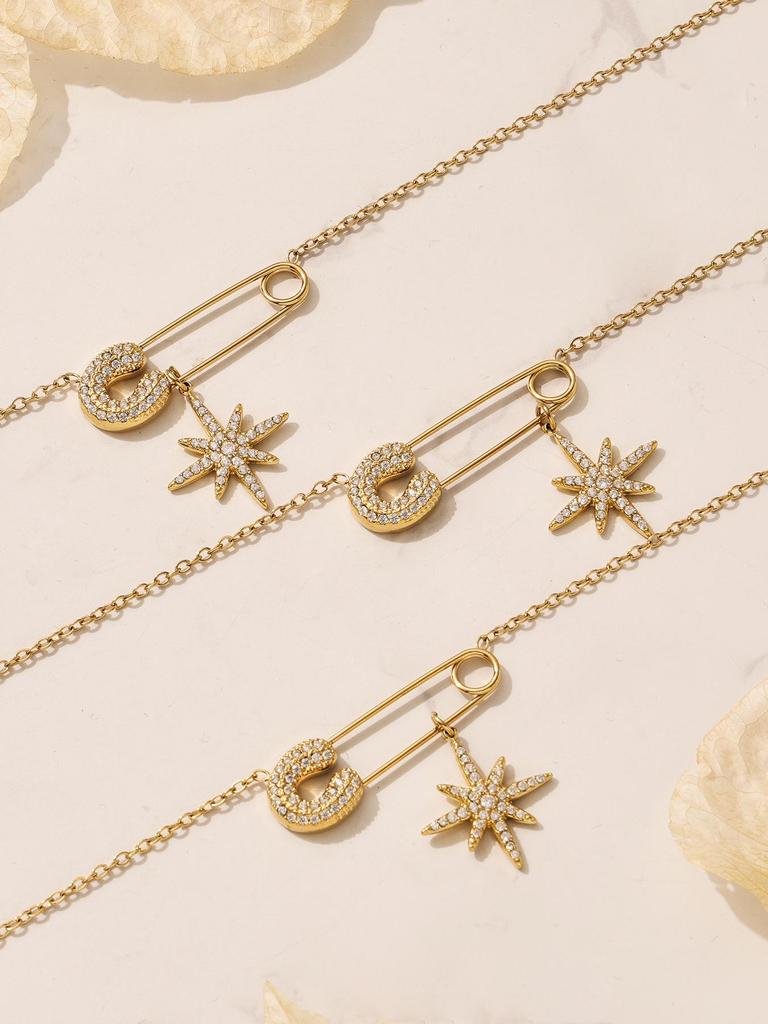 INS Inspired Design: 5A Zircon Star and Sunflower Brooch & Necklace Bracelet Set