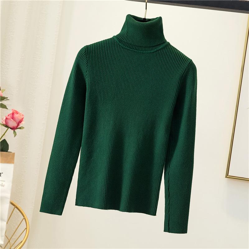 Women's Turtleneck Knit Sweater Slim Fit Solid Color Long Sleeve Thermal Base Layer Top For Autumn Winter