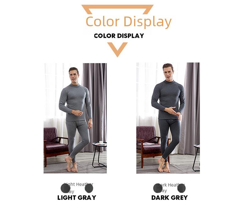Men's Plus Velvet Thickened Thermal Underwear Set for Middle-aged and Elderly - High-collar Autumn Top and Pants