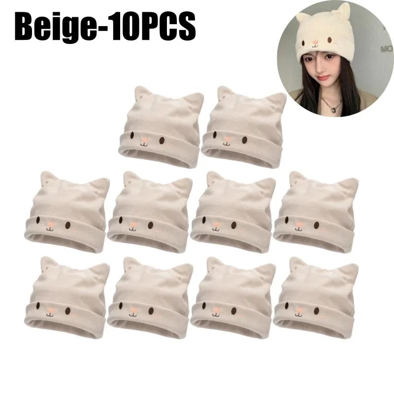 Damen Gemütliche Gestrickte Slouchy Mütze mit Entzückender Katzenohren-Stickerei Winter Warm Dehnbar Beanie für Damenmode