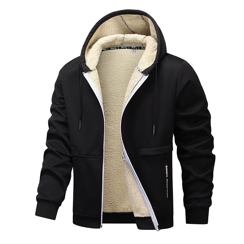 Autumn/Winter New Arrivals: Shearling-Lined Thickened Cardigan with Hood Men's Casual Shearling-Lined Jacket