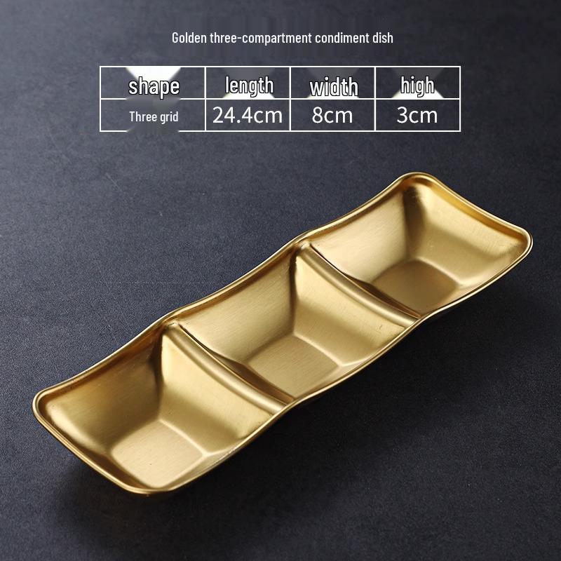 304 Stainless Steel Korean Hot Pot and Barbecue Dipping Dish - Gold, Two or Three Compartments