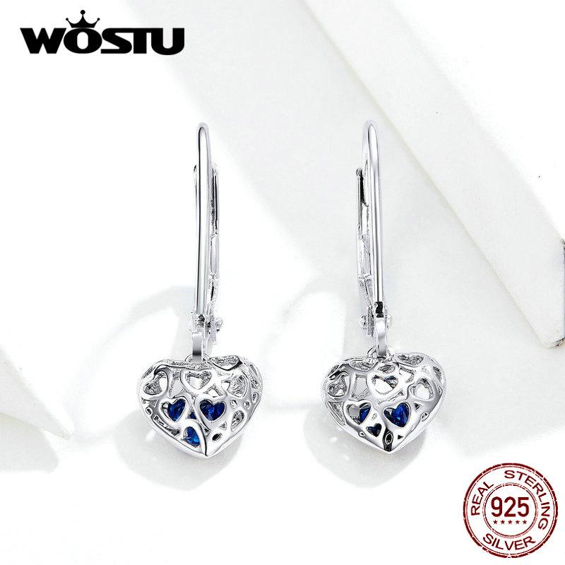 WOSTU 2019 New Arrival 925 Sterling Silver Openwork Heart Drop Earrings For Women Wedding Luxury Earrings Jewelry Gifts CQE746