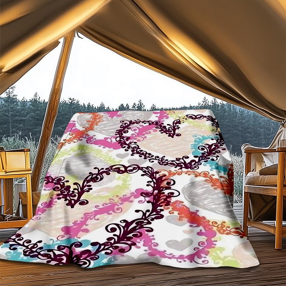 1pc Heart Pattern Print Outdoor Blanket, Lightweight Polyester,
