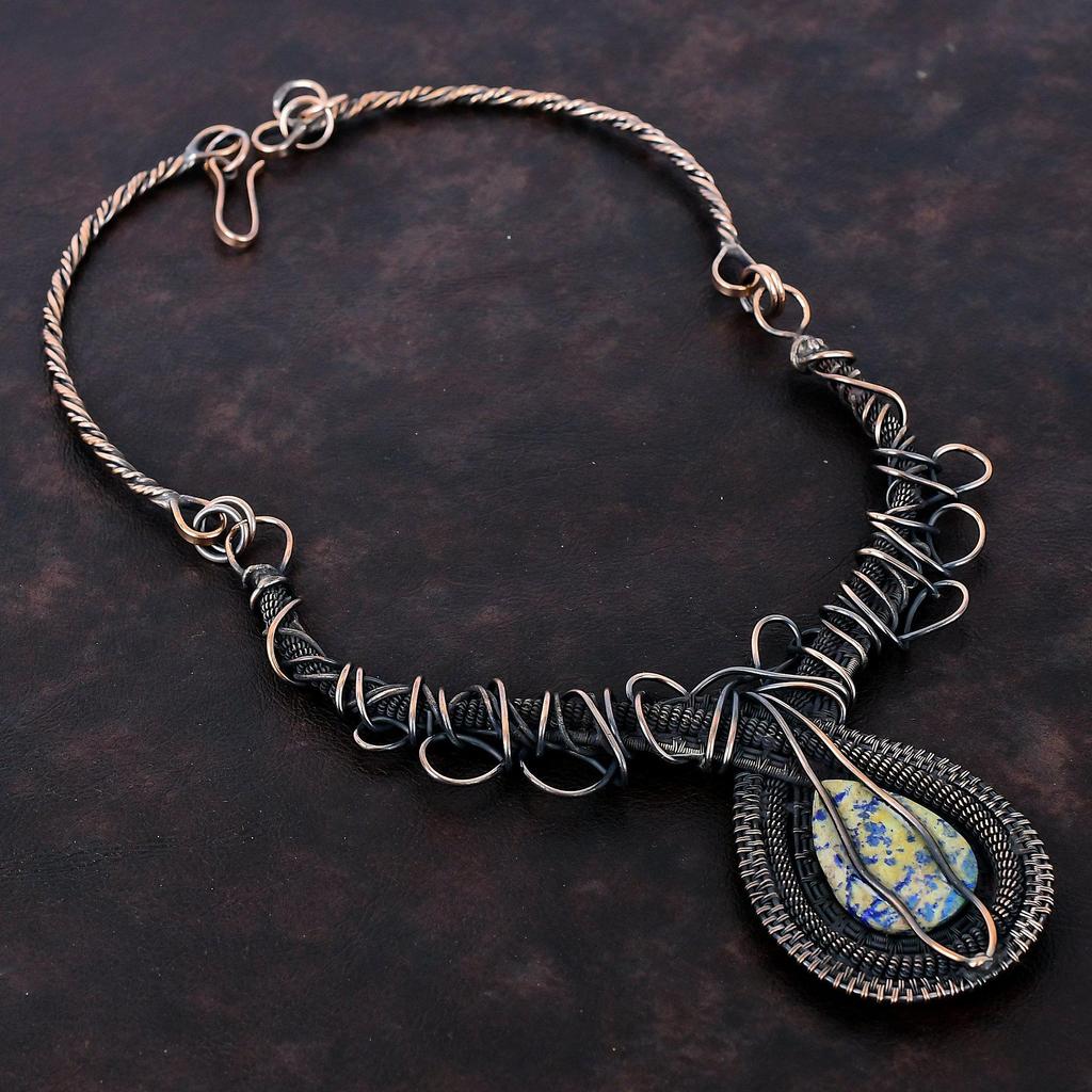 Azurit Malachit Halskette Kupferdraht umwickelt Verstellbare Halskette Kupferschmuck Edelsteinkette zum Geschenk Handgefertigt Drahtumwickelter Schmuck