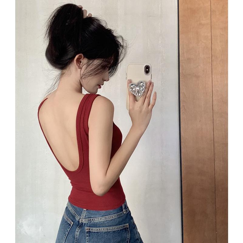 #Pure desire Spice Girl irregular versatile beauty back sling vest women's summer with chest pad inside and outside wear slim display