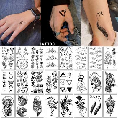 Malá čerstvá tetovací nálepka, anglická, abeceda květina motýl skica linka, vodotěsná tetovací nálepka tetování