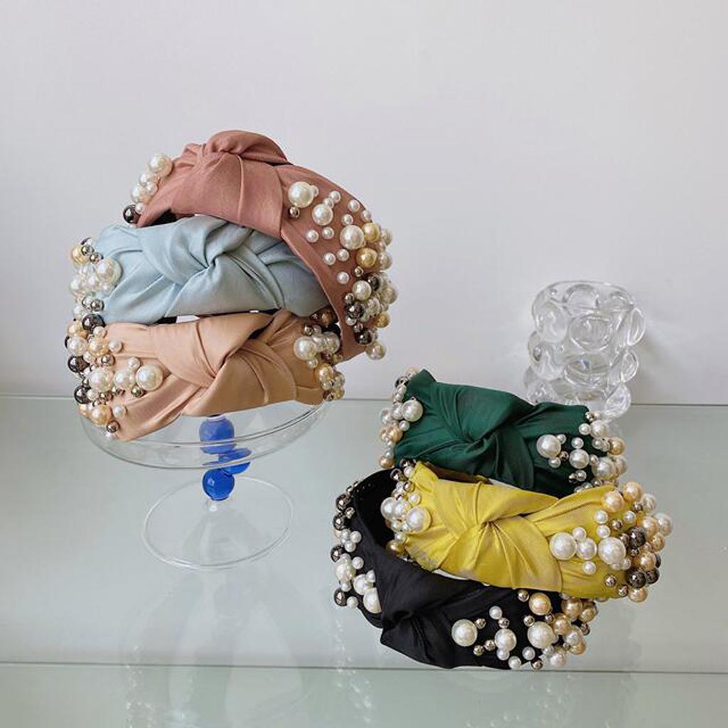 PROLY Nová Móda Dámské Vlasové Doplňky Široká Čelenka do Vlasů s Mixem Perel Barokní Vlasová Ozdoba Pro Dospělé S Uzlem Uprostřed