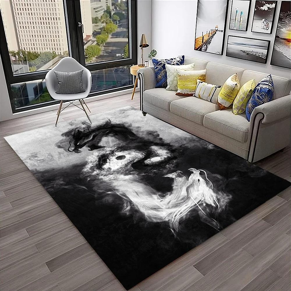 3D China Dragon Myth Art Cartoon Carpet Rug for Home Living Room Bedroom Sofa Doormat Decor,Kid Play Area Rug Non-slip Floor Mat