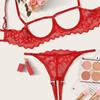 Women's Sexy Solid Color Leakage Lace Bra See-Through Underwear Split Set