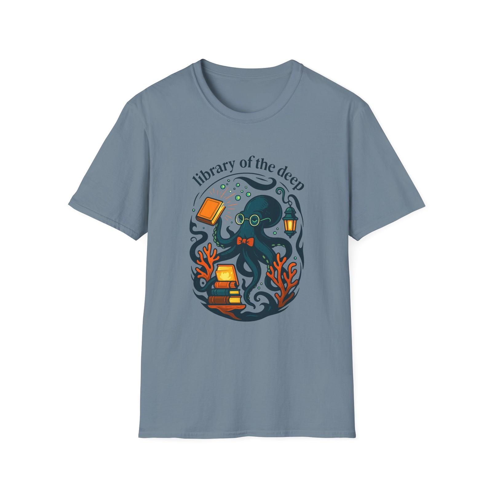 Unisex Softstyle T-Shirt Mens Womens Tees Top Surreal Octopus Library Scholar Underwater Fantasy S