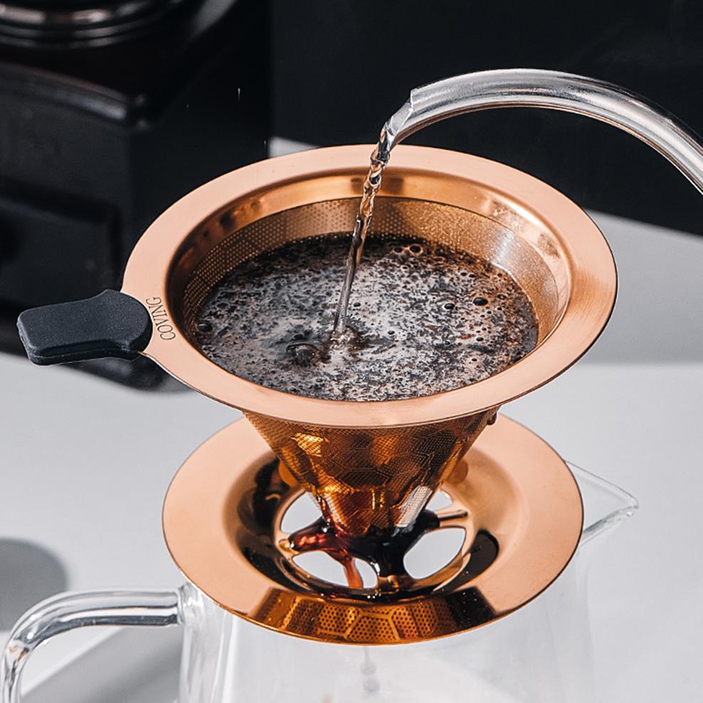 304 Stainless Steel coffee filter, 600 mesh double-Layer, Honeycomb filter bowl with base, Filter-free paper coffee strainer