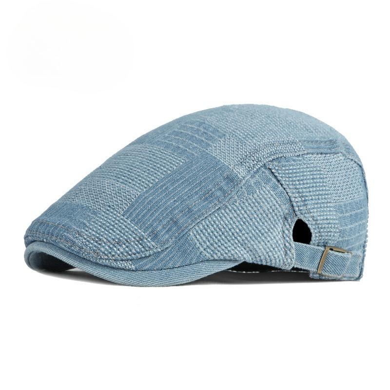 Vintage Washed Denim Beret for Men & Women Spring Summer British Style Flat Cap Casual Painter Forward Hat Adjustable Duckbill Cap