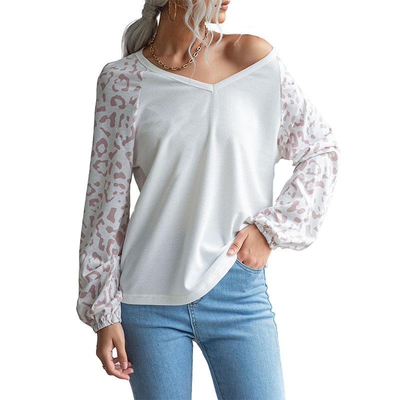 Woman Clothing Fashion Casual Tops Shirts Fashionable and Casual Temperament Early Fall Women's Long-sleeved Leopard V-neck Knit Sweater Women's Fall